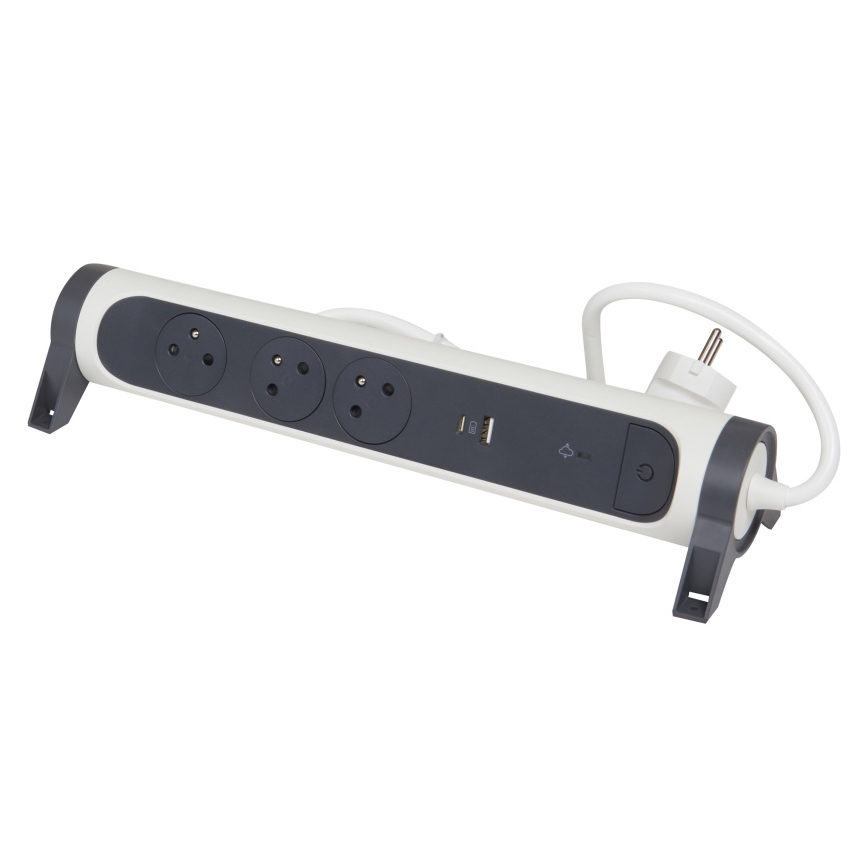 Legrand 049416 - Cabo de extensão com interruptor 3Z Tipo E + USB-A + USB-C 1,5m