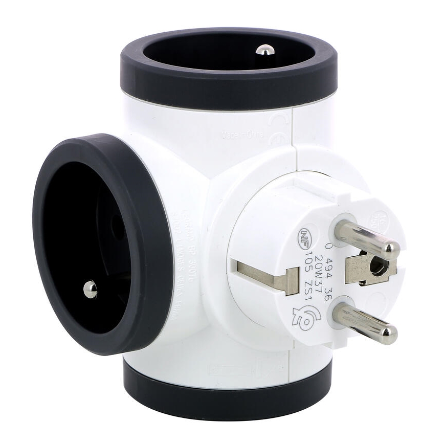 Legrand 049436 - Divisor de tomadas swivel 3Z Tipo E branco/preto