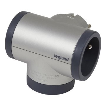 Legrand 049439 - Divisor de tomadas rotativo 2Z Tipo E, F + USB-A + USB-C prateado/preto