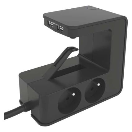 Legrand 050412 - Cabo de extensão com interruptor para tampo de mesa 4Z Tipo E + 2x USB-A 1,5m preto