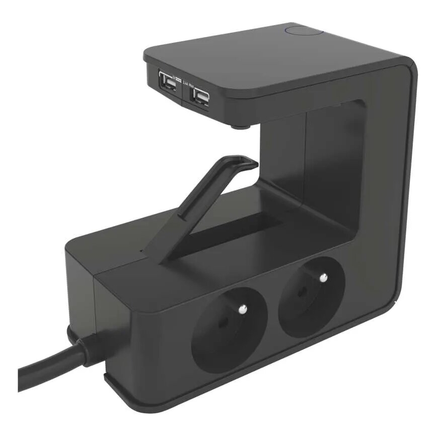 Legrand 050412 - Cabo de extensão com interruptor para tampo de mesa 4Z Tipo E + 2x USB-A 1,5m preto