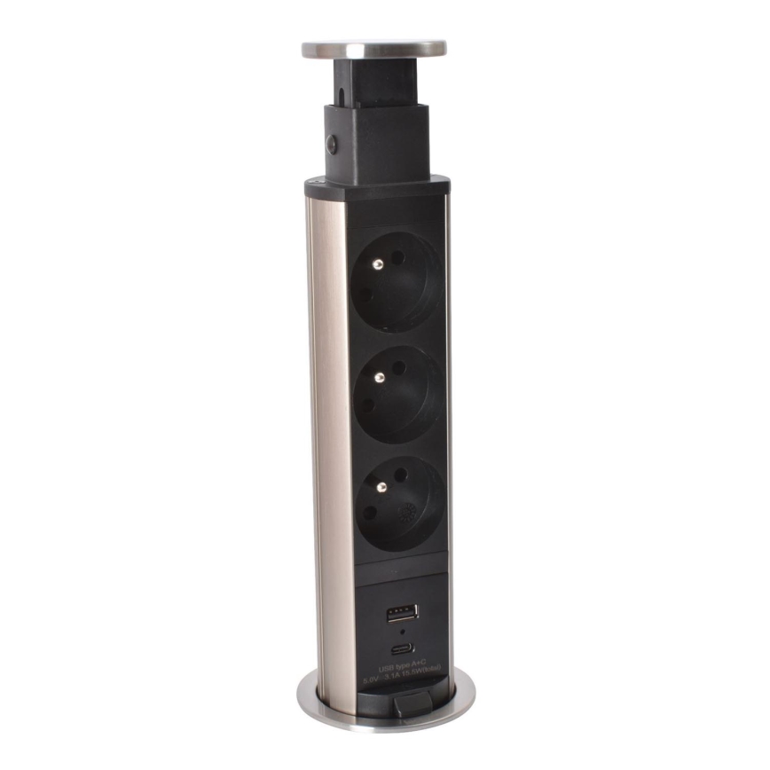 Legrand 654970 - Coluna de tomadas para tampo de mesa 3x230V + USB-A + USB-C