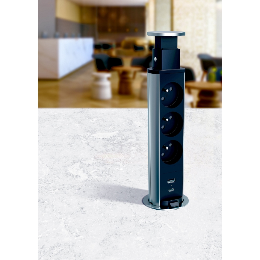 Legrand 654970 - Coluna de tomadas para tampo de mesa 3x230V + USB-A + USB-C