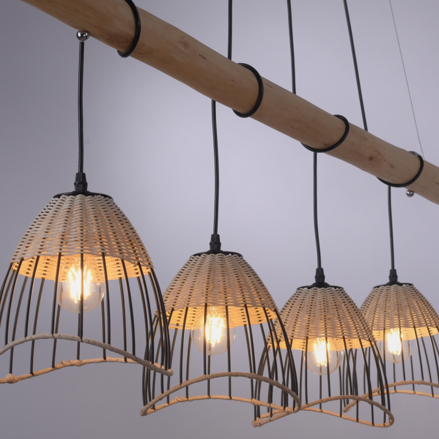 Leuchten Direkt 11156-79 - Candelabro suspenso REED 4xE27/60W/230V eucalipto