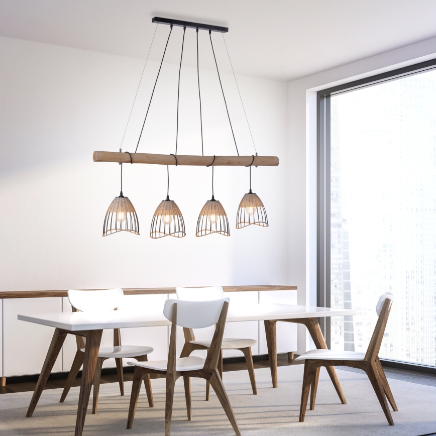 Leuchten Direkt 11156-79 - Candelabro suspenso REED 4xE27/60W/230V eucalipto