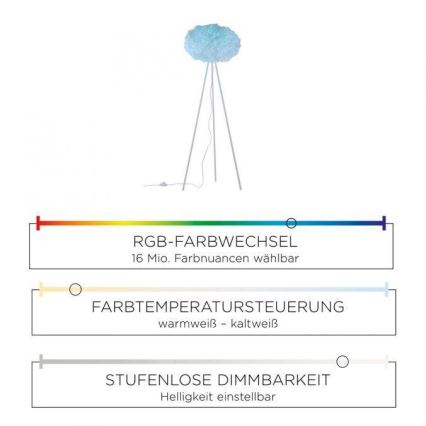 Leuchten Direkt 11212-16 - LED RGBW Candeeiro de chão com regulação NAOMI LED/10W/230V 2700-5000K Wi-Fi TUYA + comando