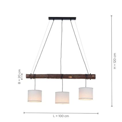 Leuchten Direkt 11238-79 - Candelabro suspenso BARK 3xE27/40W/230V madeira