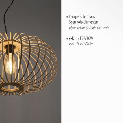 Leuchten Direkt 11409-79 - Candelabro suspenso RACOON 1xE27/40W/230V bambu