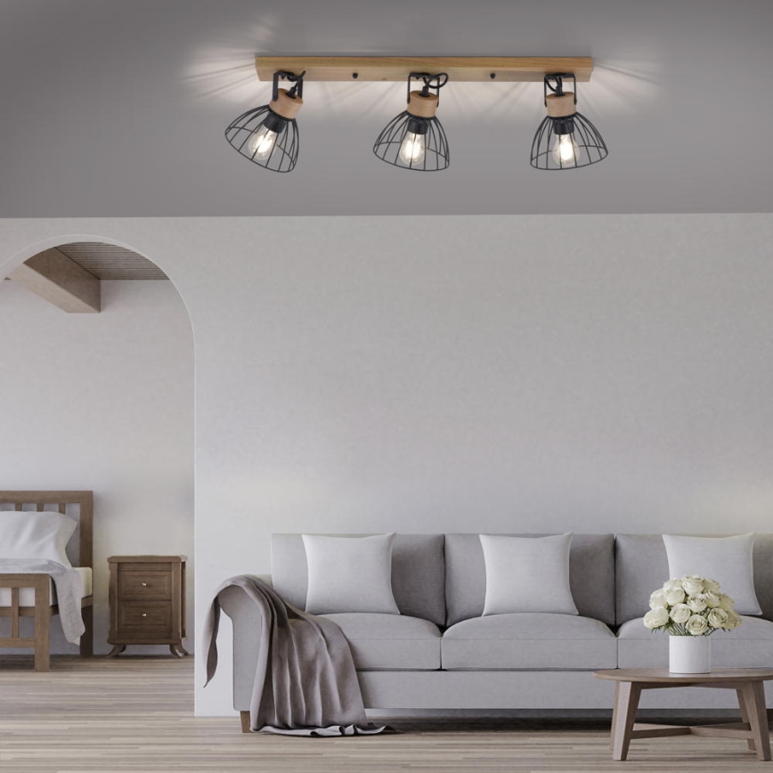 Leuchten Direkt 11418-18 - Foco LAMI 3xE27/25W/230V acácia/metal
