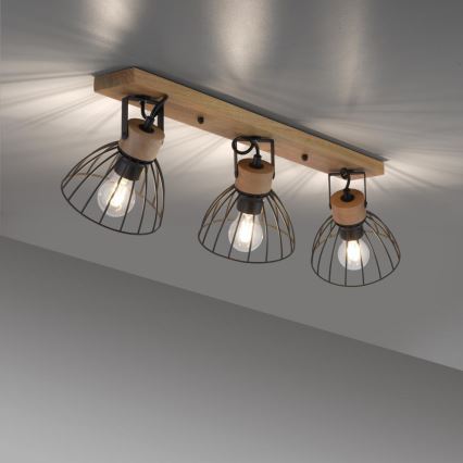 Leuchten Direkt 11418-18 - Foco LAMI 3xE27/25W/230V acácia/metal