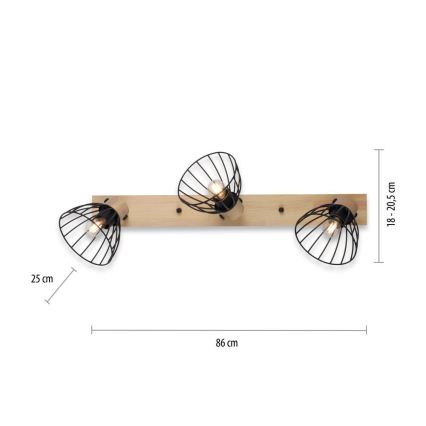 Leuchten Direkt 11418-18 - Foco LAMI 3xE27/25W/230V acácia/metal