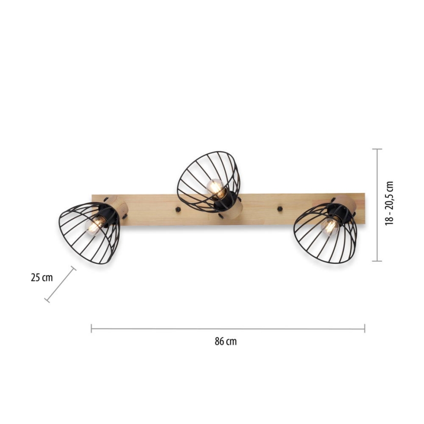 Leuchten Direkt 11418-18 - Foco LAMI 3xE27/25W/230V acácia/metal