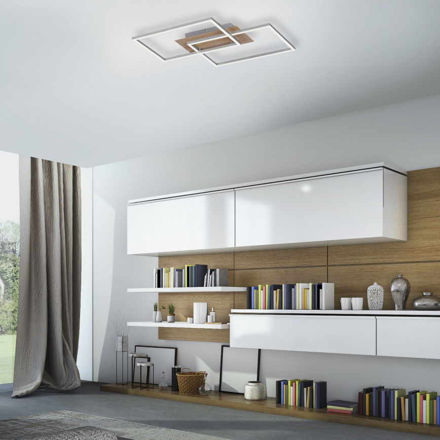 Leuchten Direkt 14018-78 - Candeeiro de teto LED com regulação IVEN 2xLED/15W/230V carvalho + comando