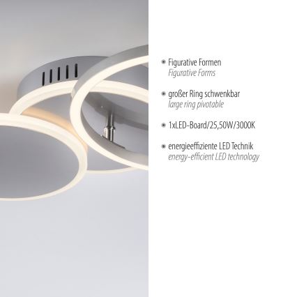 Leuchten Direkt 14116-55 - Iluminação de teto LED SEVENT LED/25,5W/230V cromado mate