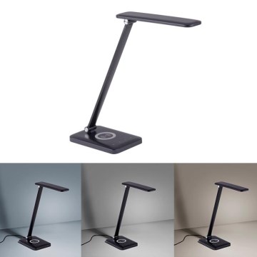Leuchten Direkt 14415-16 - Candeeiro de mesa tácil LED com regulação e carregamento sem fios FLORENTINA LED/5W/230V 3000-5000K preto + USB