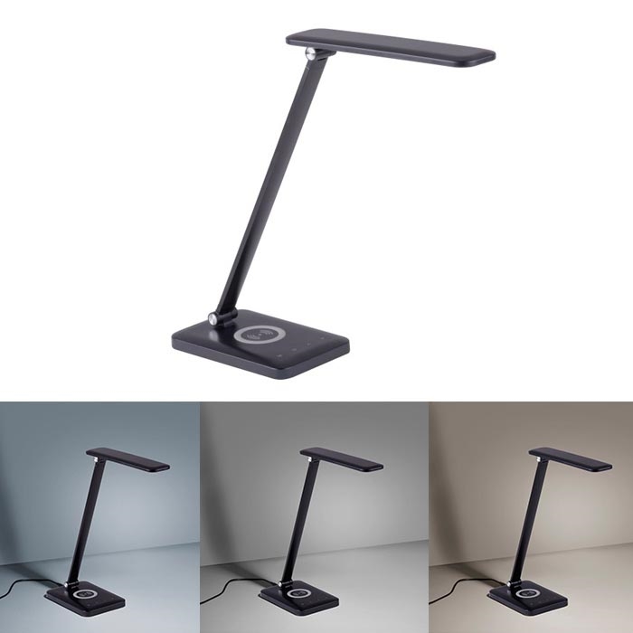 Leuchten Direkt 14415-16 - Candeeiro de mesa tácil LED com regulação e carregamento sem fios FLORENTINA LED/5W/230V 3000-5000K preto + USB