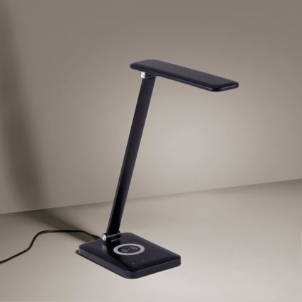 Leuchten Direkt 14415-16 - Candeeiro de mesa tácil LED com regulação e carregamento sem fios FLORENTINA LED/5W/230V 3000-5000K preto + USB