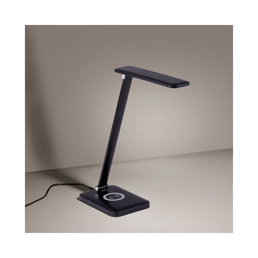 Leuchten Direkt 14415-16 - Candeeiro de mesa tácil LED com regulação e carregamento sem fios FLORENTINA LED/5W/230V 3000-5000K preto + USB