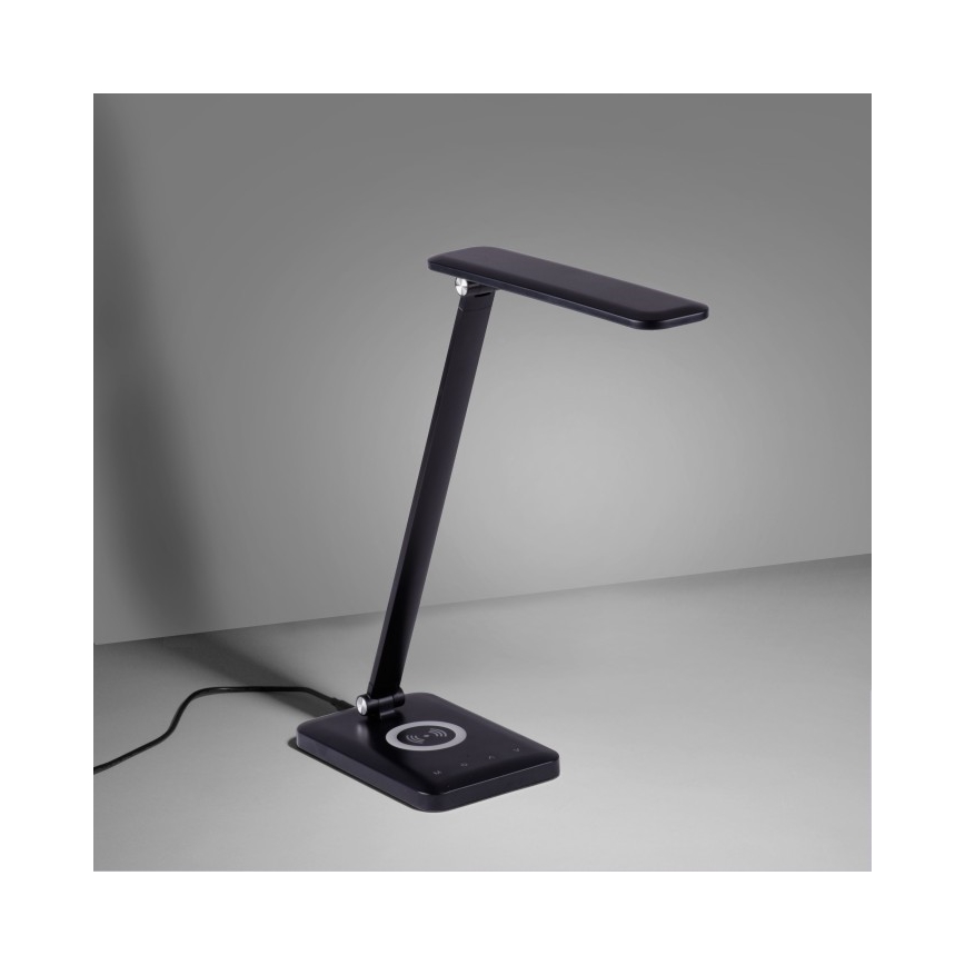 Leuchten Direkt 14415-16 - Candeeiro de mesa tácil LED com regulação e carregamento sem fios FLORENTINA LED/5W/230V 3000-5000K preto + USB