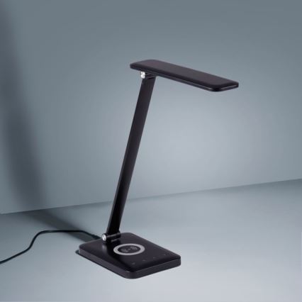 Leuchten Direkt 14415-16 - Candeeiro de mesa tácil LED com regulação e carregamento sem fios FLORENTINA LED/5W/230V 3000-5000K preto + USB