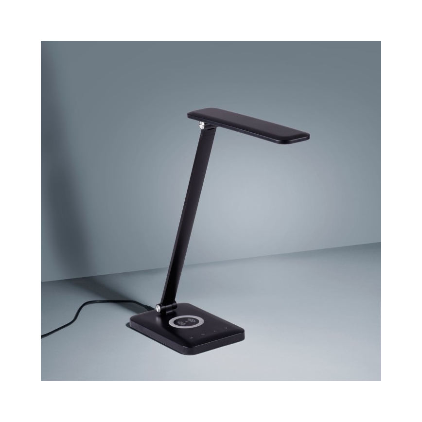 Leuchten Direkt 14415-16 - Candeeiro de mesa tácil LED com regulação e carregamento sem fios FLORENTINA LED/5W/230V 3000-5000K preto + USB