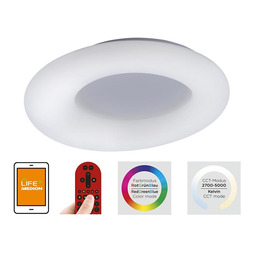Leuchten Direkt 14746-16 - Luz de teto de inundação RGB LED LOLA LED/38W/230V Tuya + controlo remoto