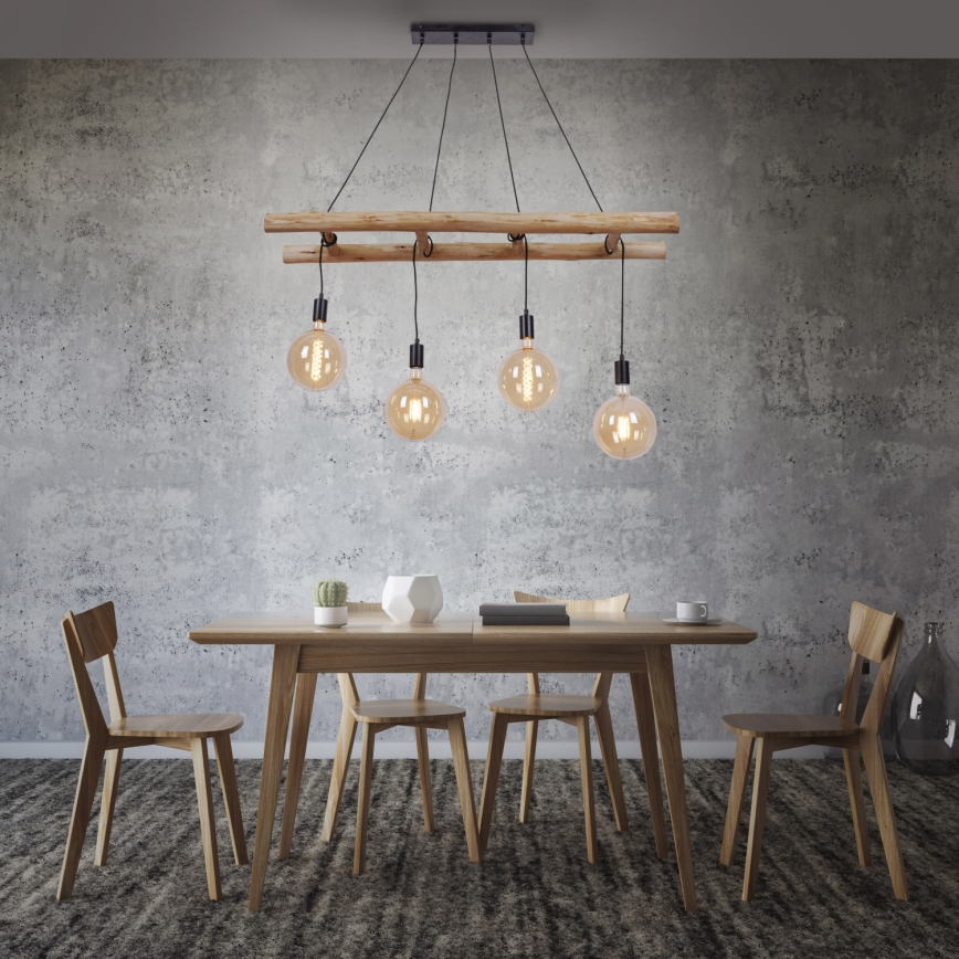 Leuchten Direkt 15025-18 - Candelabro suspenso EDGAR 4xE27/60W/230V eucalipto