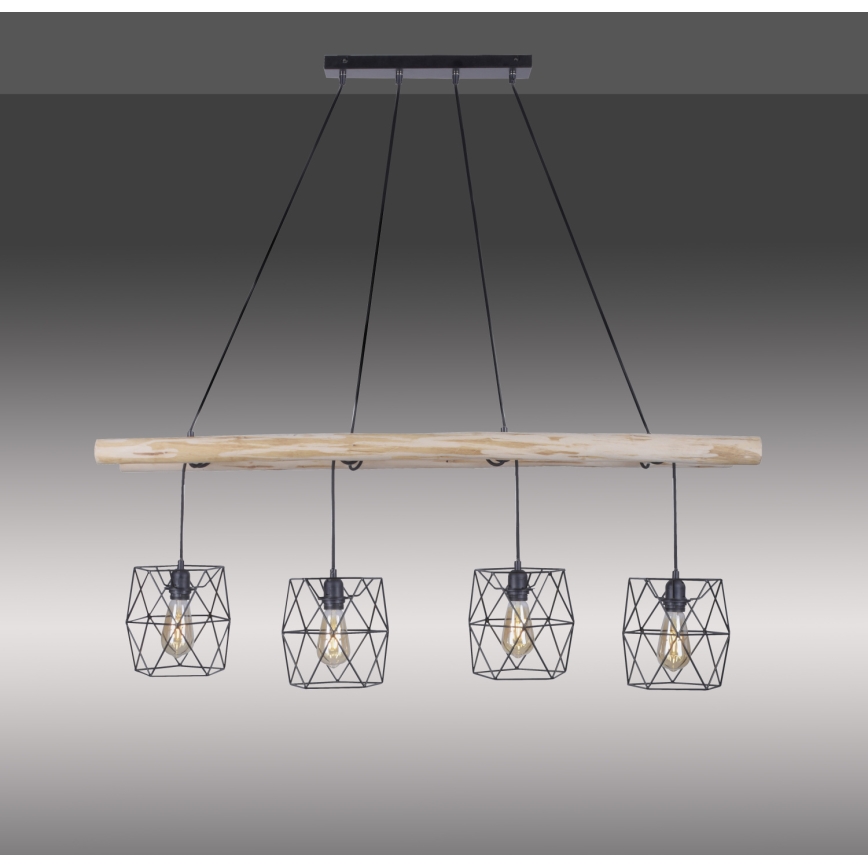 Leuchten Direkt 15036-18 - Candelabro suspenso EDGAR 4xE27/60W/230V eucalipto