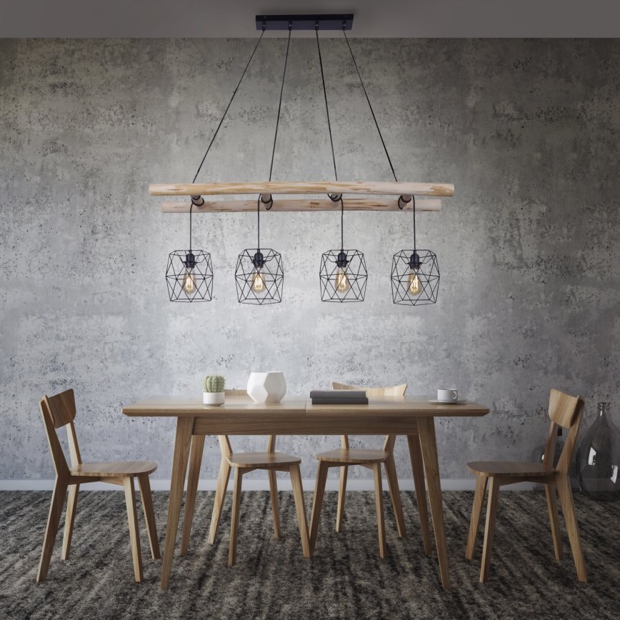 Leuchten Direkt 15036-18 - Candelabro suspenso EDGAR 4xE27/60W/230V eucalipto