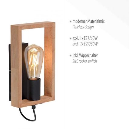 Leuchten Direkt 15654-18 - Iluminação de parede FRANKY 1xE27/60W/230V acácia