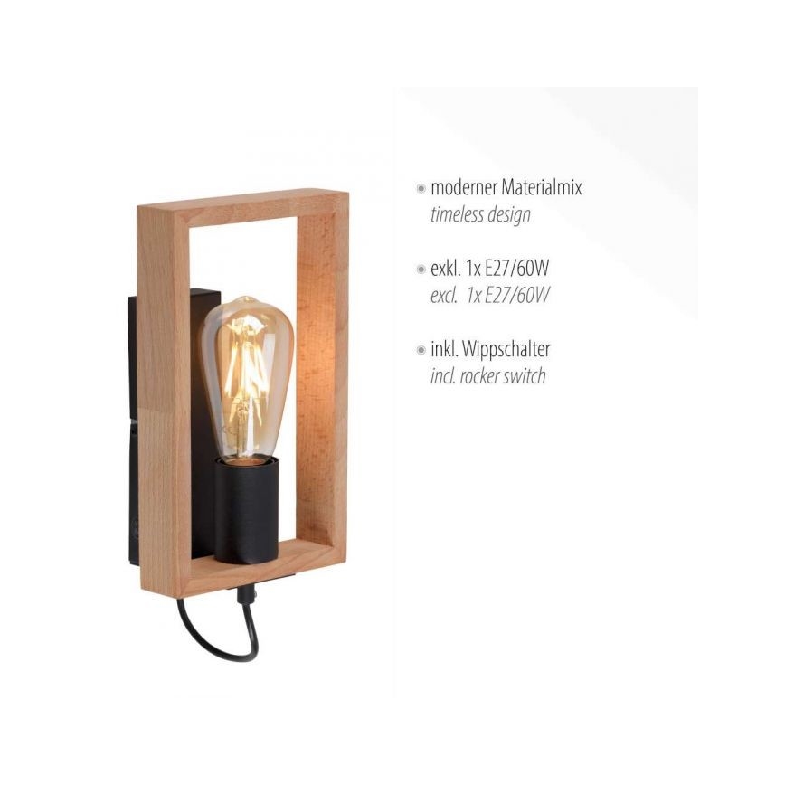 Leuchten Direkt 15654-18 - Iluminação de parede FRANKY 1xE27/60W/230V acácia
