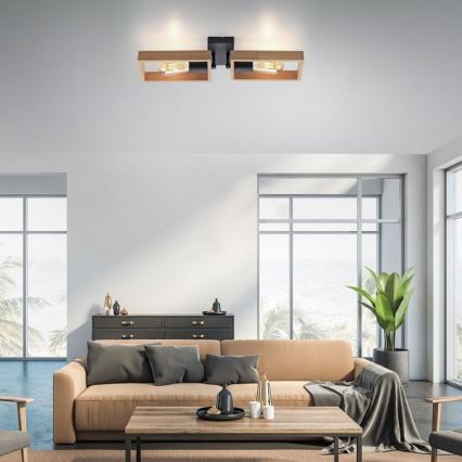 Leuchten Direkt 15657-18 - Candelabro integrado FRANKY 2xE27/60W/230V acácia