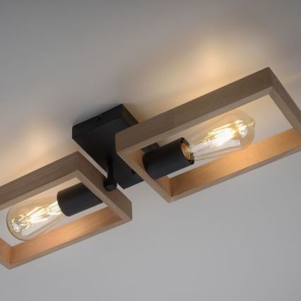 Leuchten Direkt 15657-18 - Candelabro integrado FRANKY 2xE27/60W/230V acácia