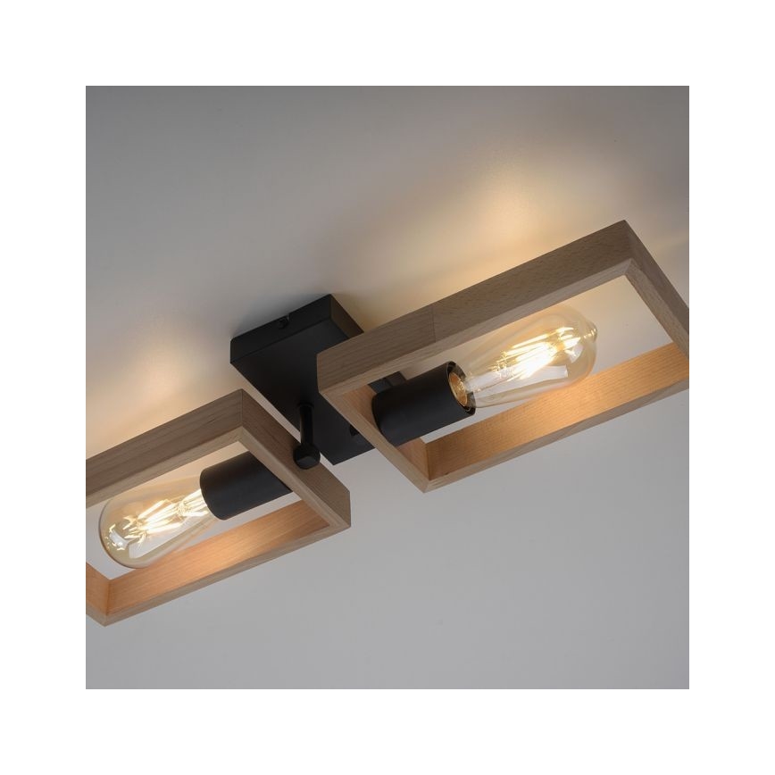 Leuchten Direkt 15657-18 - Candelabro integrado FRANKY 2xE27/60W/230V acácia