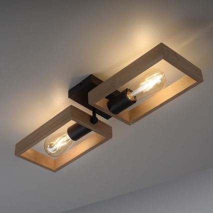 Leuchten Direkt 15657-18 - Candelabro integrado FRANKY 2xE27/60W/230V acácia