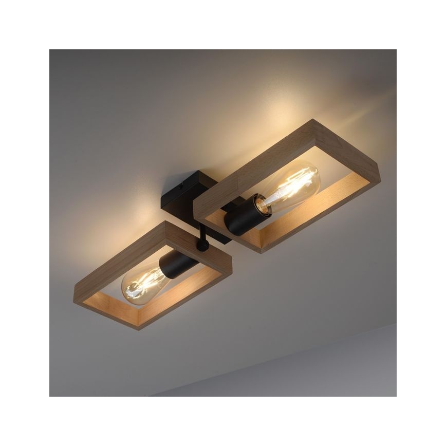 Leuchten Direkt 15657-18 - Candelabro integrado FRANKY 2xE27/60W/230V acácia