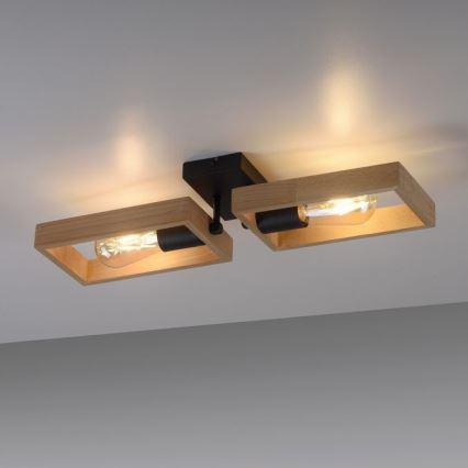 Leuchten Direkt 15657-18 - Candelabro integrado FRANKY 2xE27/60W/230V acácia