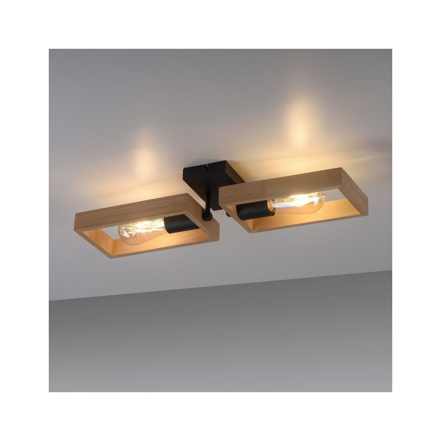 Leuchten Direkt 15657-18 - Candelabro integrado FRANKY 2xE27/60W/230V acácia
