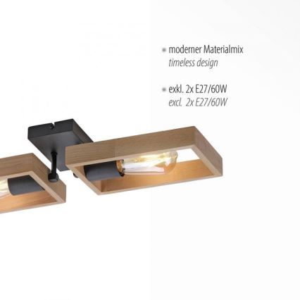 Leuchten Direkt 15657-18 - Candelabro integrado FRANKY 2xE27/60W/230V acácia