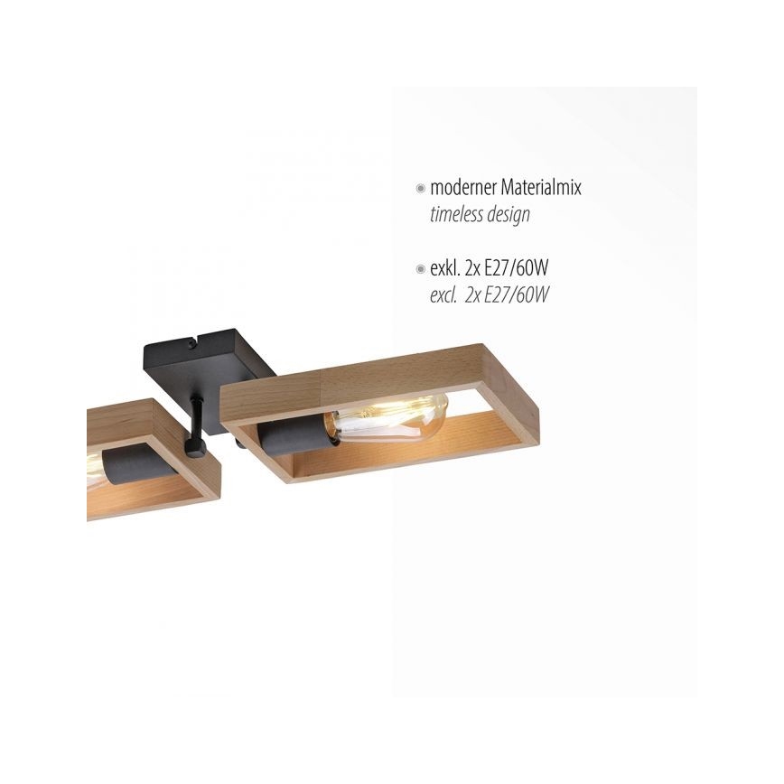 Leuchten Direkt 15657-18 - Candelabro integrado FRANKY 2xE27/60W/230V acácia