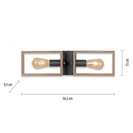 Leuchten Direkt 15657-18 - Candelabro integrado FRANKY 2xE27/60W/230V acácia