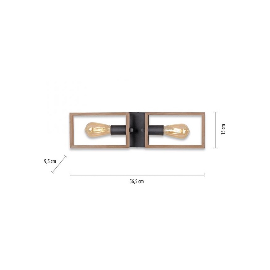 Leuchten Direkt 15657-18 - Candelabro integrado FRANKY 2xE27/60W/230V acácia