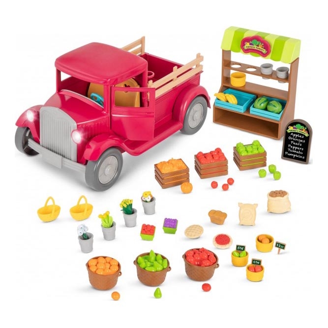 Li'l Woodzeez - Conjunto de brinquedos camião do agricultor com banca de comida 3xAAA