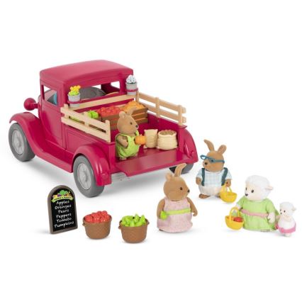 Li'l Woodzeez - Conjunto de brinquedos camião do agricultor com banca de comida 3xAAA