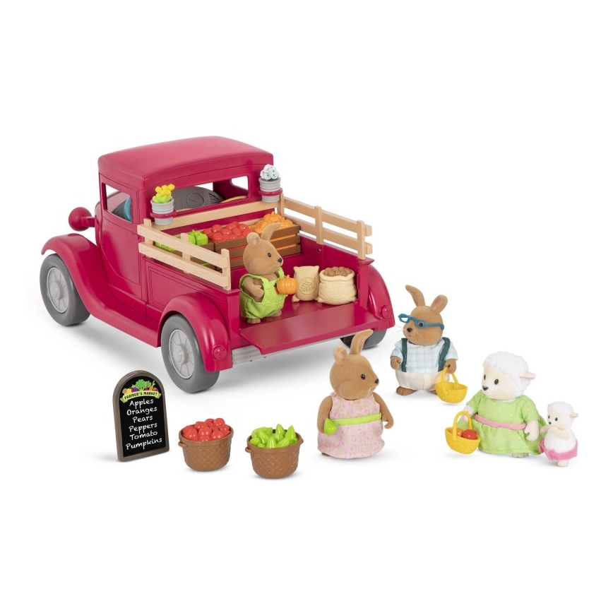 Li'l Woodzeez - Conjunto de brinquedos camião do agricultor com banca de comida 3xAAA