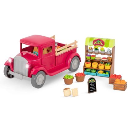Li'l Woodzeez - Conjunto de brinquedos camião do agricultor com banca de comida 3xAAA