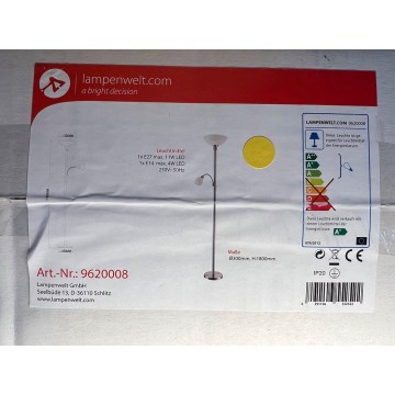 Lindby - Candeeiro de chão ELAINA 1xE27/11W/230V + 1xE14/4,5W/230V