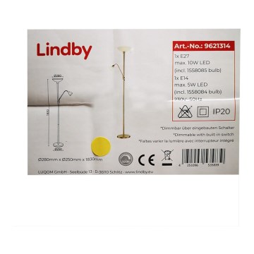 Lindby - Candeeiro de chão JOST 1xE27/10W/230V + 1xE14/5W