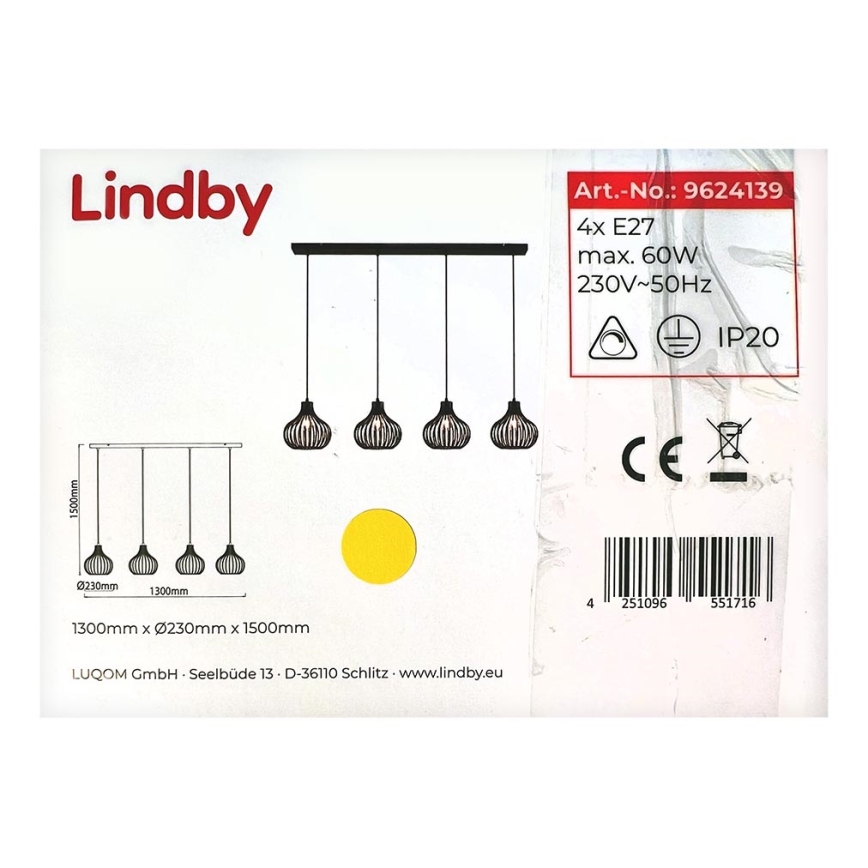 Lindby - Candelabro suspenso FRANCES 4xE27/60W/230V