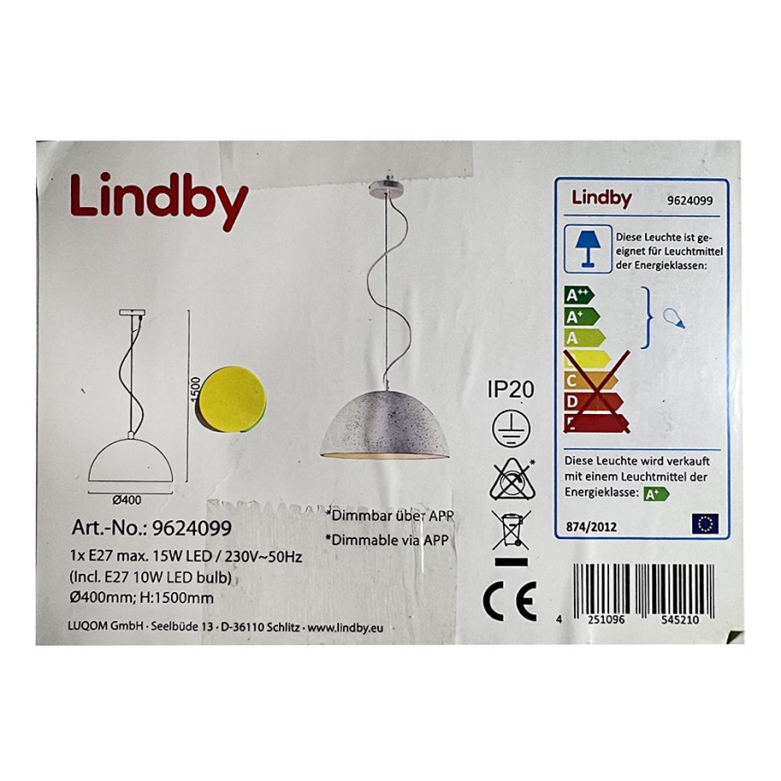 Lindby - LED RGB Candelabro suspenso com regulação CAROLLE LED/10W/230V Wi-Fi Tuya